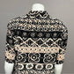 Nora Noh Black With Aztec Print 100% Silk Button Front Blouse Sz-Large