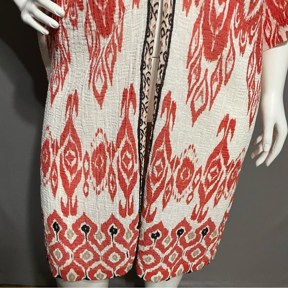 Chicos Open Front Longline Ikat Print Cardigan Sz-2X