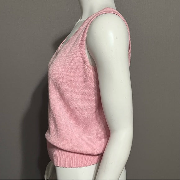 St. John Light Pink Santana Knit Shell Sleeves Top Sz-Medium