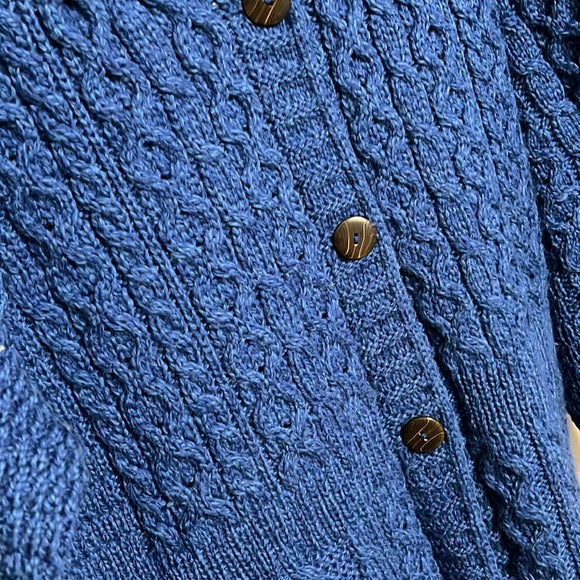 Kilronan Knitwear Ireland Merino Wool Blue Cable Knit Sweater Sz-XX