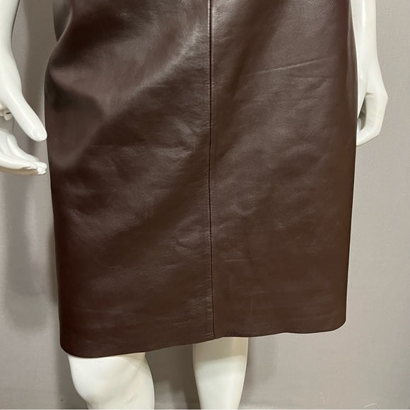 Shin Choi Chocolate Brown Leather Pencil Skirt Size-M/L