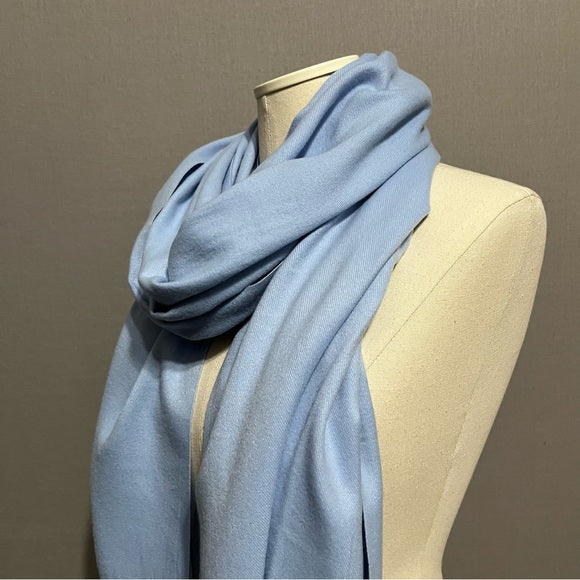 Light Blue Soft Scarf With Fringe