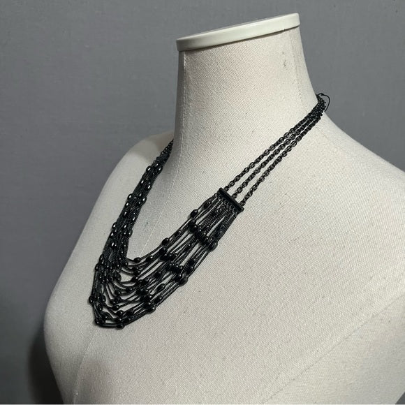 Black Multi Stranded Chain Necklace One Size