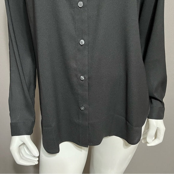 Ann Taylor Black Button Front Blouse Sz-Large Petite