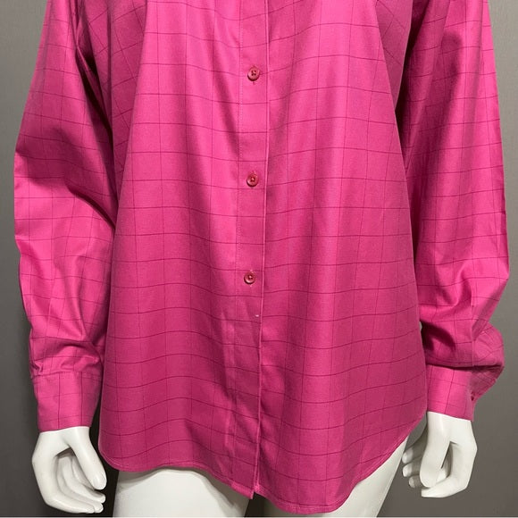 Talbots 100% Cotton Checkered Print Pink Shirt Sz-14