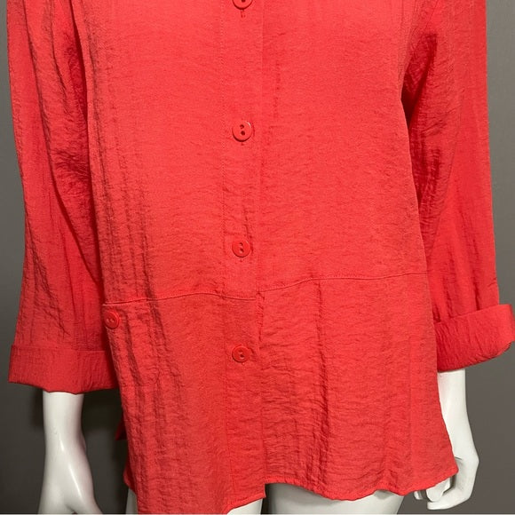 Habitat Peach Textured Button Front Rayon Blend Shirt Sz-Large