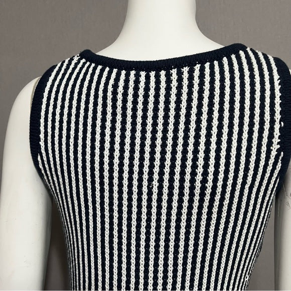 Doncaster Striped Navy Cotton Blend Sleeveless Tank Sweater Sz-Small