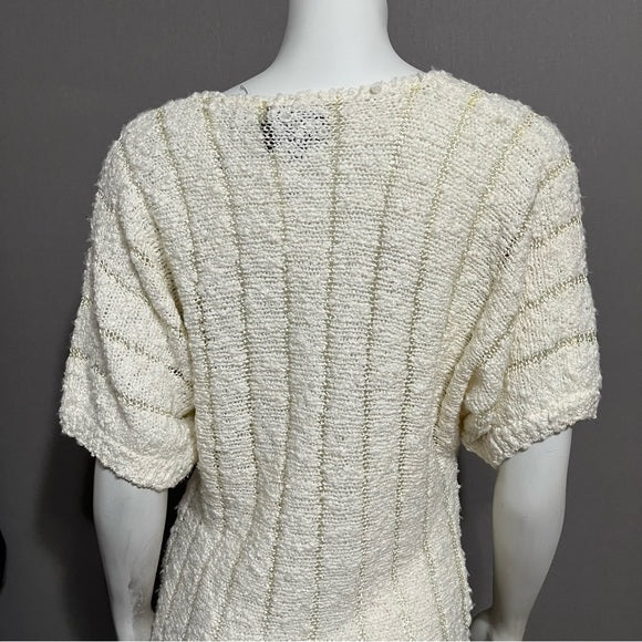 Vintage Rochelle Cream Textured Ribbon V-Neck Sweater Sz-Small