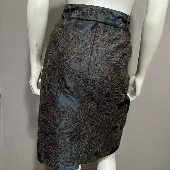 Drama Teal Brown Artsy Pencil Skirt Sz-Medium