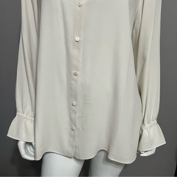 Eileen Fisher Ecru 100% Silk Button Front (FLAWED) Long Sleeve Blouse Sz-XL