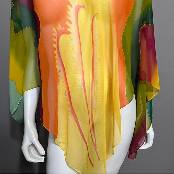 Multicolored Sheer Floral Lightweight Poncho One Size