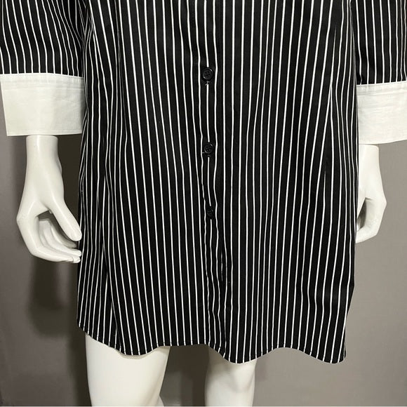 Chelsea Studio Black Striped Cotton Button Front Shirt Sz-Large