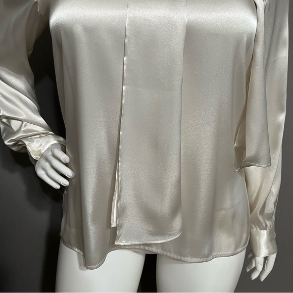 Liz Baker Ecru Bow Tie Neck Satin Long Sleeve Blouse Sz-18 Tall