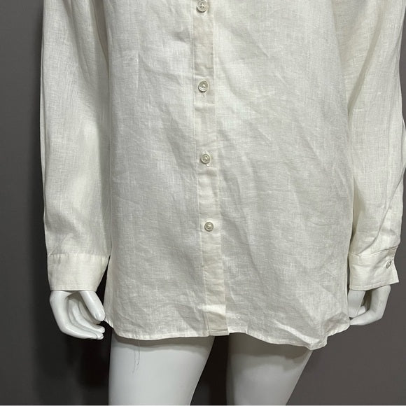 J. Jill White 100% Linen Button Front Shirt Sz-Medium