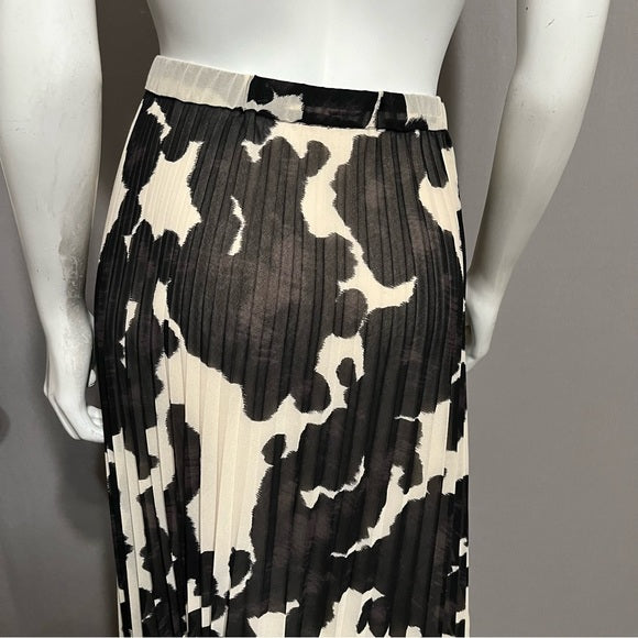 Sanctuary Brown & Cream Cow Print Pleated Skirt Sz-XL