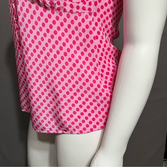 Isaac Mizrahi Pink Polka Dot 100% Silk V-Neck Sleeveless Shell Top Sz-XXL