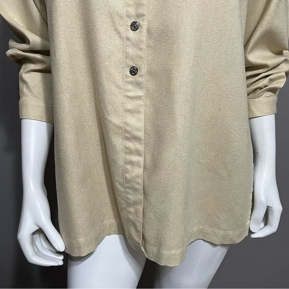 Company Company 907 Tan 100% Silk Button Front Shirt Sz-Medium