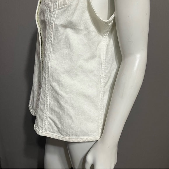 Chico’s White Sleeveless Denim Cotton Vest Sz-Large