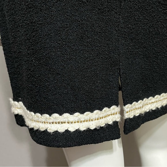 St. John Black Knit Skirt With White Gold Trim Sz-4