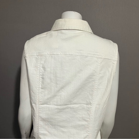 Chico’s White Sleeveless Denim Cotton Vest Sz-Large