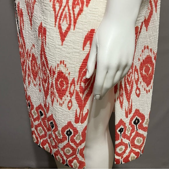 Chicos Open Front Longline Ikat Print Cardigan Sz-2X