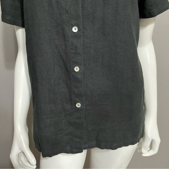 Comfy 100% Linen Black Short Sleeve Shirt Sz-Medium