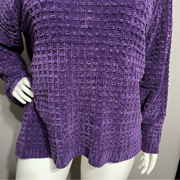 Denim & Co Purple Acrylic Textured Pullover Sweater Sz-2X