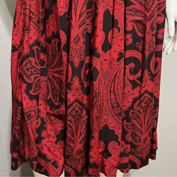 Geoffrey Alexander Red Paisley With Tie Rayon Pleated Midi Skirt Sz-16