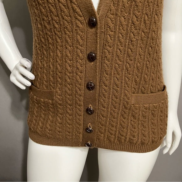 J.H. Collectibles 100% Wool Brown Cable Knit Sleeveless Vest Sz-1X