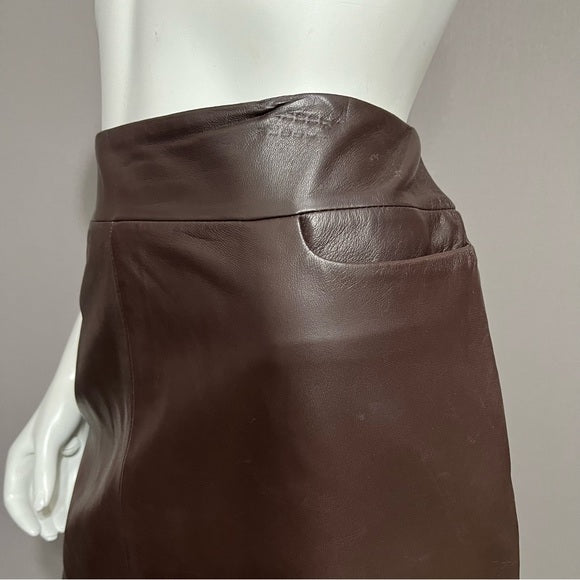 Shin Choi Chocolate Brown Leather Pencil Skirt Size-M/L