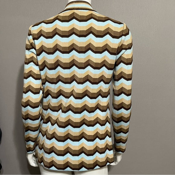 Vintage Gold Crown Brown/Tan/Blue Zig Zag Cardigan Sz-Small