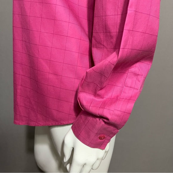 Talbots 100% Cotton Checkered Print Pink Shirt Sz-14