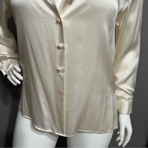 Talbots Cream 100% Silk Classic Button Front Blouse Sz-14