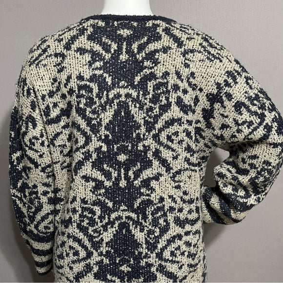 Liz Claiborne Navy & Cream Acrylic Blend Printed Cardigan Sz-1X