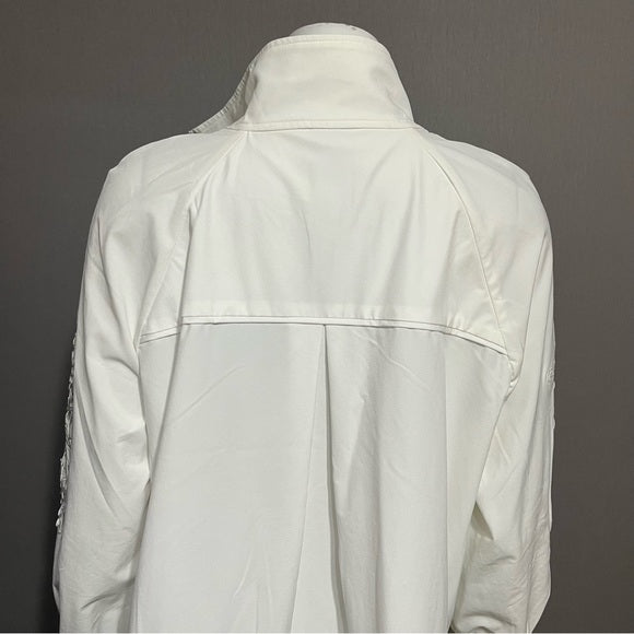 Chico’s White Embroidered Sleeve Lightweight Rain Jacket Sz-12/14