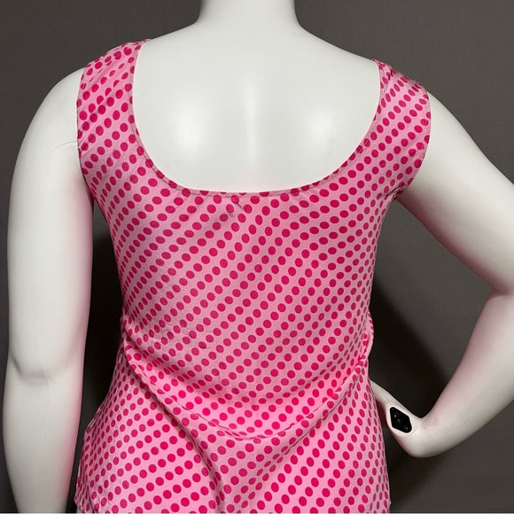 Isaac Mizrahi Pink Polka Dot 100% Silk V-Neck Sleeveless Shell Top Sz-XXL