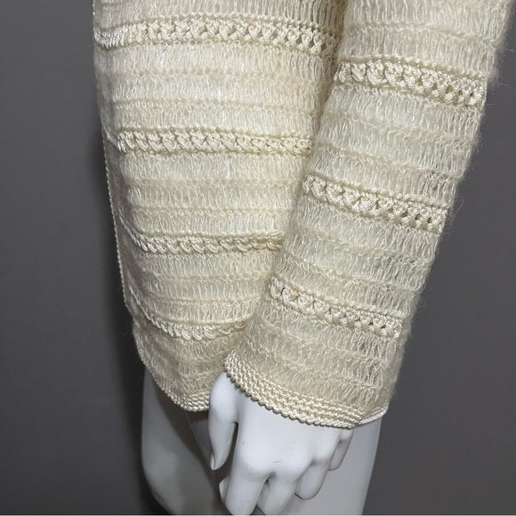 Vintage Friendly Cream Hand Made Knit Open Cardigan Sz-Medium