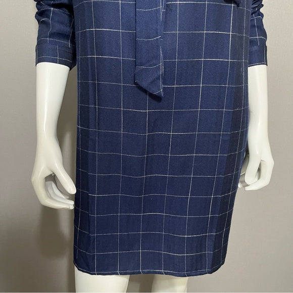 Amaryllis Blue Checkered Print 100% Cotton Tunic Top Sz-XL