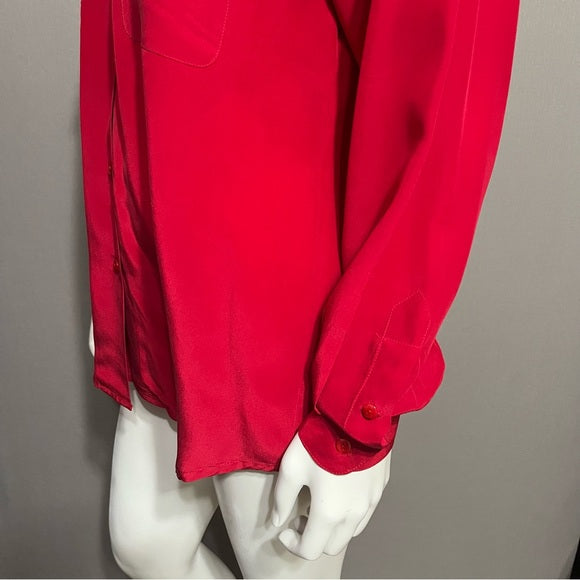 Vintage Sea Winds 100% Silk Red Long Sleeve Blouse Sz-12 (Flawed)