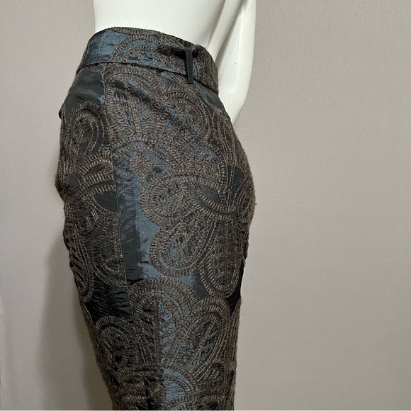 Drama Teal Brown Artsy Pencil Skirt Sz-Medium