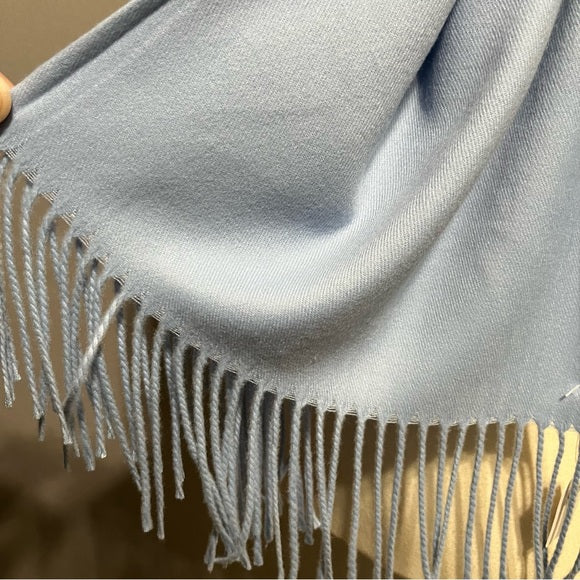 Light Blue Soft Scarf With Fringe