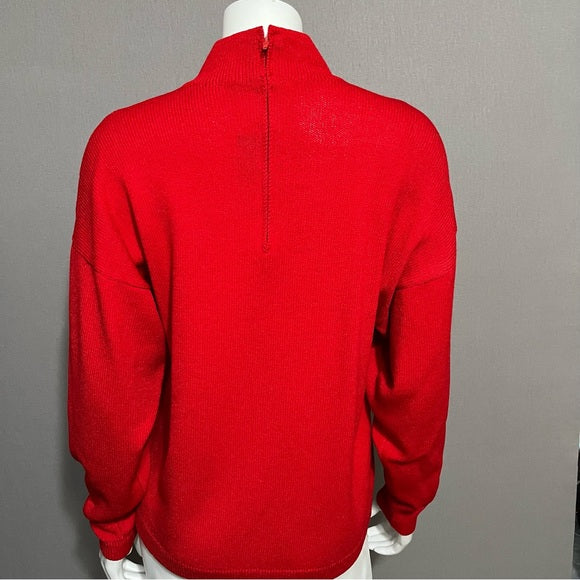 St. John Red Santana Knit Long Sleeve Sweater Sz-Medium