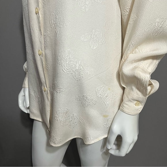 Talbots Cream 100% Silk Floral Imprinted Blouse (FLAWED) Sz-10