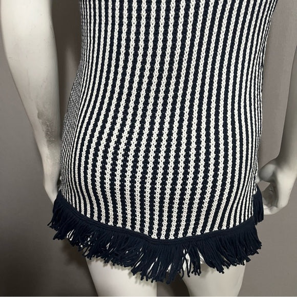 Doncaster Striped Navy Cotton Blend Sleeveless Tank Sweater Sz-Small