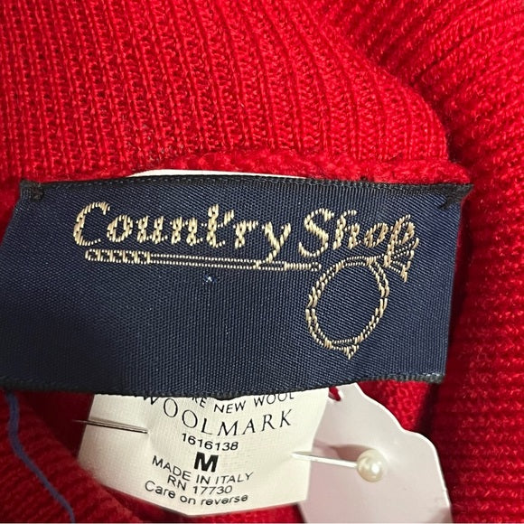 Country Shop Cherry Red 100% Pure Wool Turtleneck (Italy) Sweater Sz-Medium