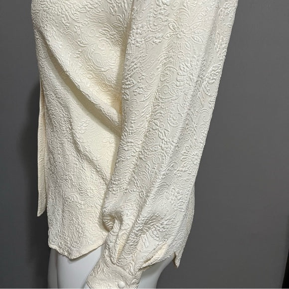 Silk Boutique Cream 100% Silk Textured Floral Blouse Sz-XL