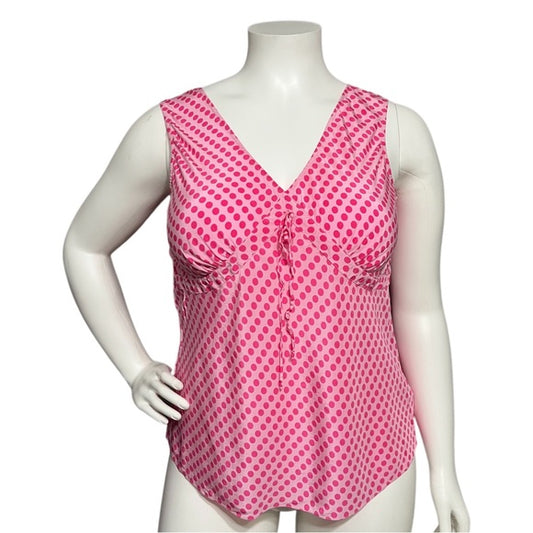 Isaac Mizrahi Pink Polka Dot 100% Silk V-Neck Sleeveless Shell Top Sz-XXL