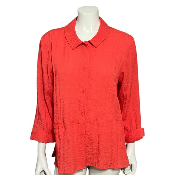 Habitat Peach Textured Button Front Rayon Blend Shirt Sz-Large