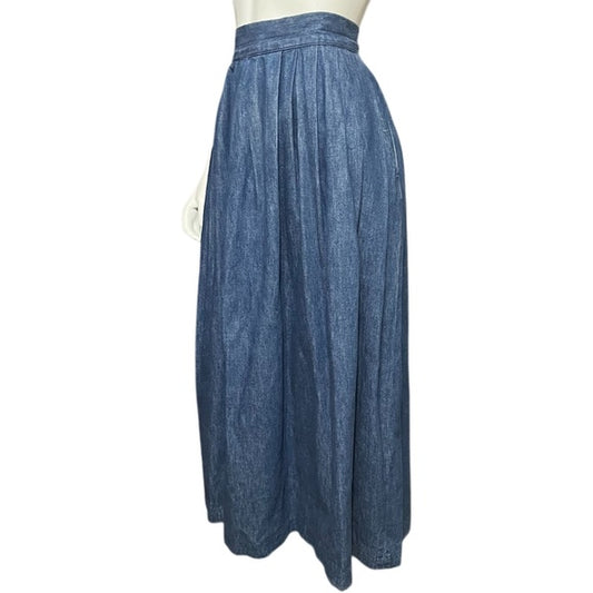 Vintage Ruff Hewn Denim Pleated Midi Skirt Sz-10 Medium