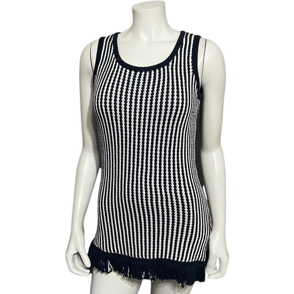 Doncaster Striped Navy Cotton Blend Sleeveless Tank Sweater Sz-Small